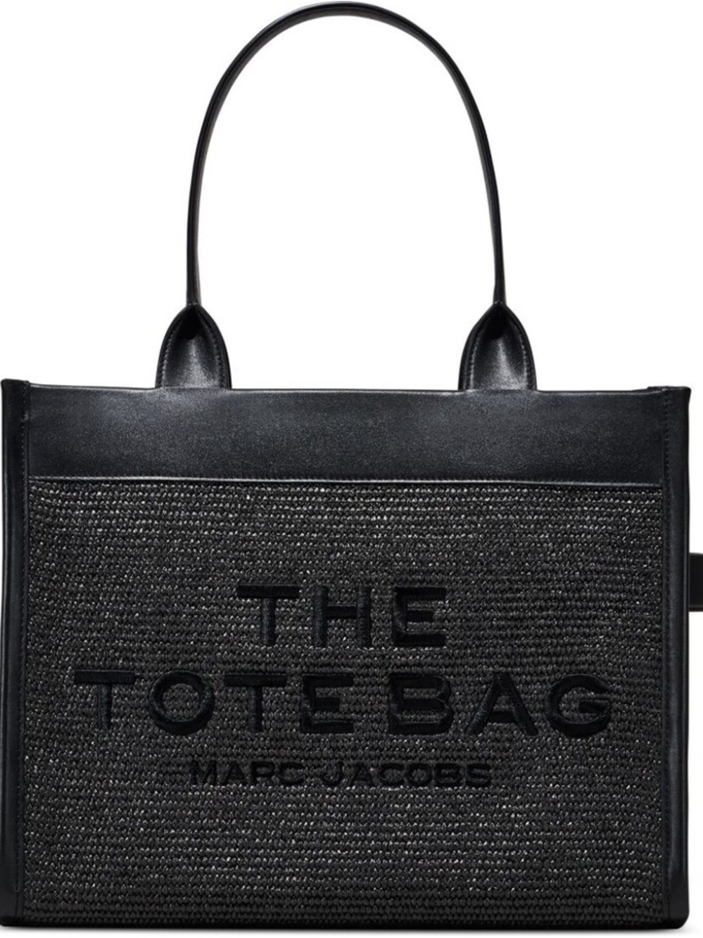 Marc Jacobs Black Straw Tote Bag with Embossed Logo